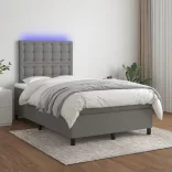 sötétszürke szövet rugós és LED-es ágy matraccal 120x190 cm