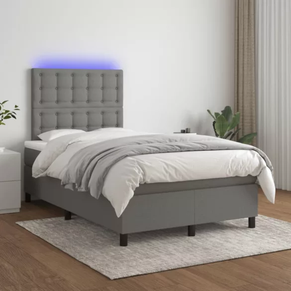 sötétszürke szövet rugós és LED-es ágy matraccal 120x190 cm