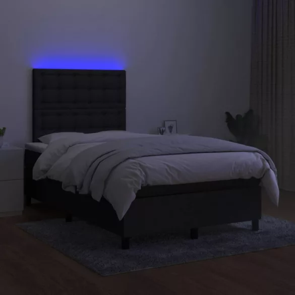 fekete szövet rugós és LED-es ágy matraccal 120x190 cm