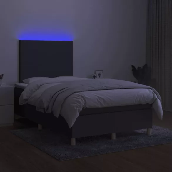 sötétszürke szövet rugós és LED-es ágy matraccal 120x190 cm