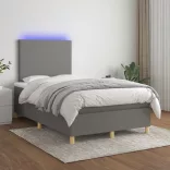 sötétszürke szövet rugós és LED-es ágy matraccal 120x190 cm