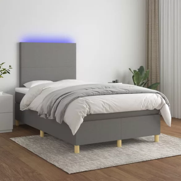 sötétszürke szövet rugós és LED-es ágy matraccal 120x190 cm