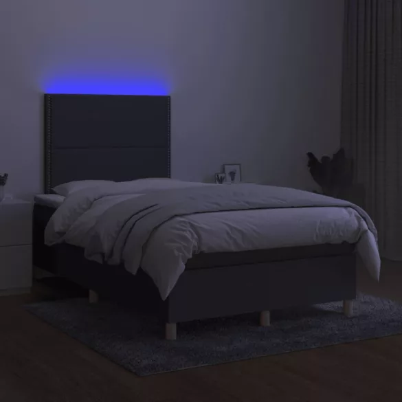 sötétszürke szövet rugós és LED-es ágy matraccal 120x190 cm
