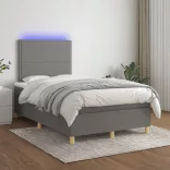 sötétszürke szövet rugós és LED-es ágy matraccal 120x190 cm