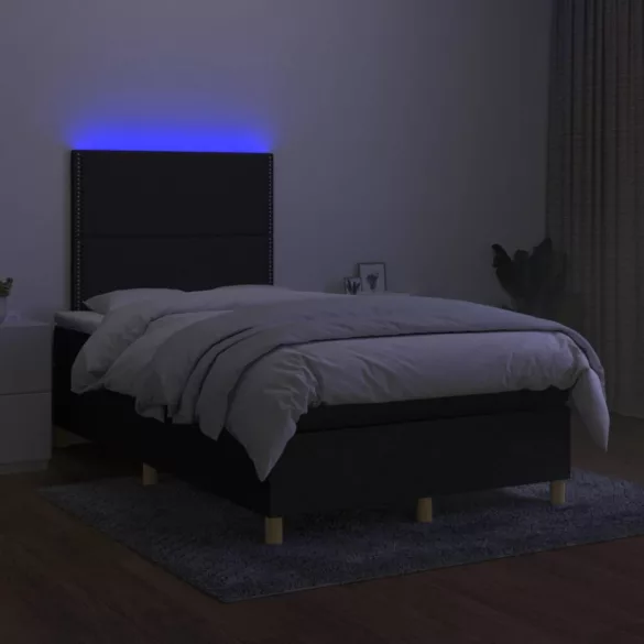 fekete szövet rugós és LED-es ágy matraccal 120x190 cm