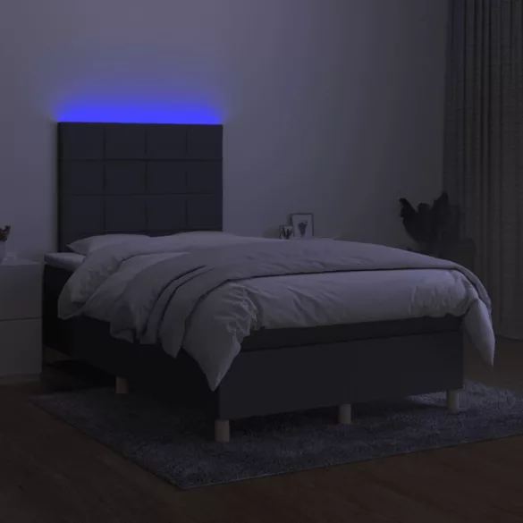 sötétszürke szövet rugós és LED-es ágy matraccal 120x190 cm