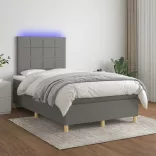 sötétszürke szövet rugós és LED-es ágy matraccal 120x190 cm