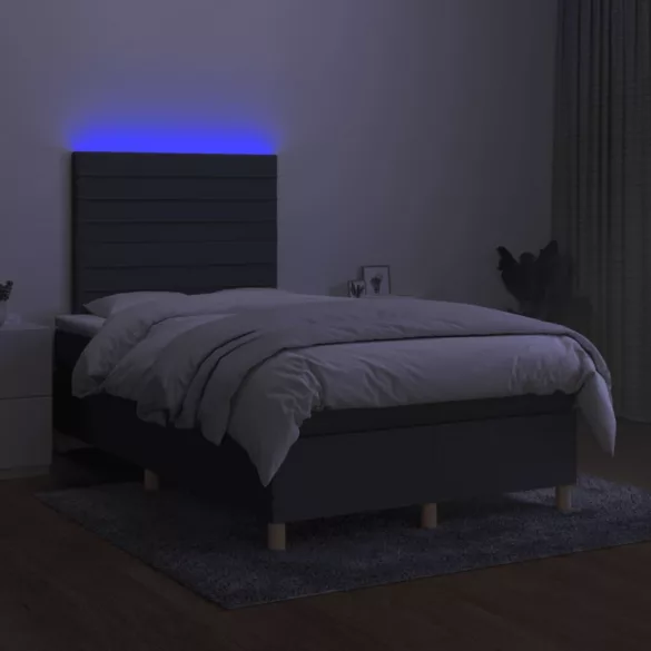 sötétszürke szövet rugós és LED-es ágy matraccal 120x190 cm
