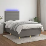 sötétszürke szövet rugós és LED-es ágy matraccal 120x190 cm