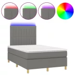 sötétszürke szövet rugós és LED-es ágy matraccal 120x190 cm