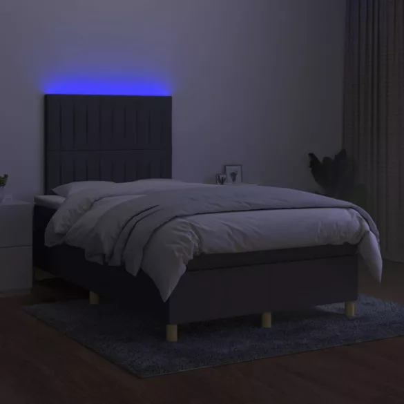 sötétszürke szövet rugós és LED-es ágy matraccal 120x190 cm