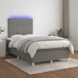 sötétszürke szövet rugós és LED-es ágy matraccal 120x190 cm