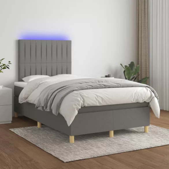 sötétszürke szövet rugós és LED-es ágy matraccal 120x190 cm