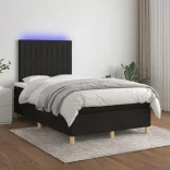 fekete szövet rugós és LED-es ágy matraccal 120x190 cm