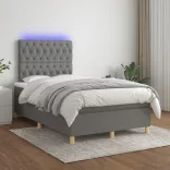 sötétszürke szövet rugós és LED-es ágy matraccal 120x190 cm