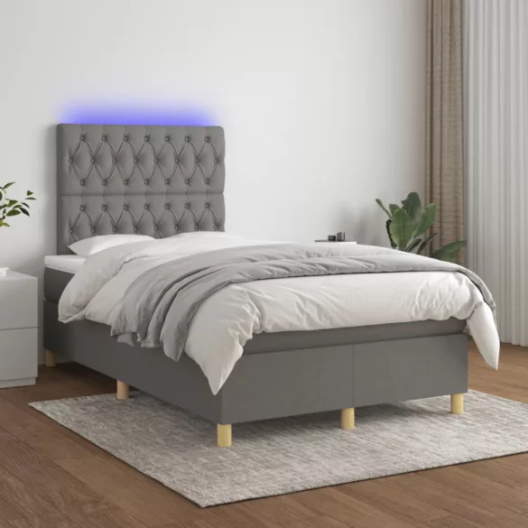 sötétszürke szövet rugós és LED-es ágy matraccal 120x190 cm