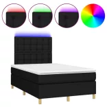 fekete szövet rugós és LED-es ágy matraccal 120x190 cm