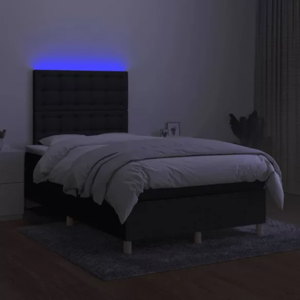 fekete szövet rugós és LED-es ágy matraccal 120x190 cm