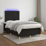 fekete szövet rugós és LED-es ágy matraccal 120x190 cm