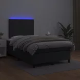 fekete műbőr rugós és LED-es ágy matraccal 120x190 cm