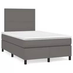 szürke műbőr rugós és LED-es ágy matraccal 120x190 cm