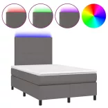 szürke műbőr rugós és LED-es ágy matraccal 120x190 cm