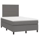 szürke műbőr rugós és LED-es ágy matraccal 120x190 cm