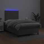 szürke műbőr rugós és LED-es ágy matraccal 120x190 cm