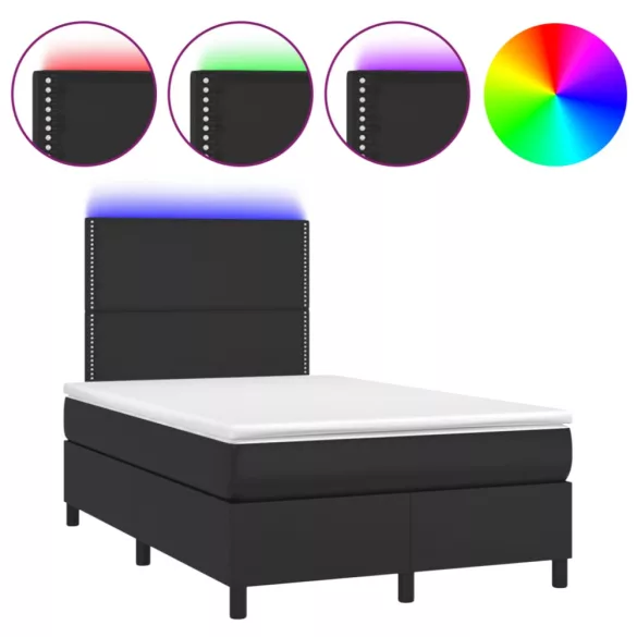 fekete műbőr rugós és LED-es ágy matraccal 120x190 cm