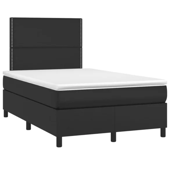 fekete műbőr rugós és LED-es ágy matraccal 120x190 cm