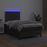 fekete műbőr rugós és LED-es ágy matraccal 120x190 cm
