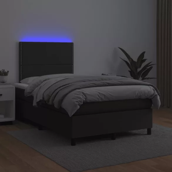 fekete műbőr rugós és LED-es ágy matraccal 120x190 cm