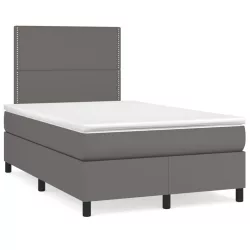 szürke műbőr rugós és LED-es ágy matraccal 120x190 cm