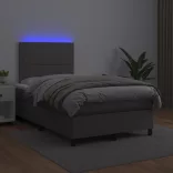 szürke műbőr rugós és LED-es ágy matraccal 120x190 cm