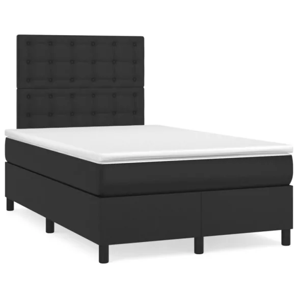 fekete műbőr rugós és LED-es ágy matraccal 120x190 cm