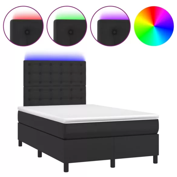 fekete műbőr rugós és LED-es ágy matraccal 120x190 cm