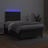 fekete műbőr rugós és LED-es ágy matraccal 120x190 cm