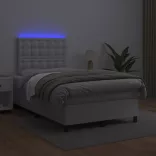 fehér műbőr rugós és LED-es ágy matraccal 120x190 cm