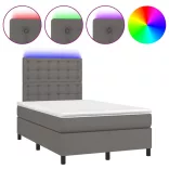 szürke műbőr rugós és LED-es ágy matraccal 120x190 cm