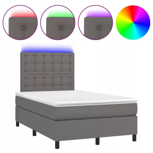 szürke műbőr rugós és LED-es ágy matraccal 120x190 cm