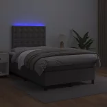 szürke műbőr rugós és LED-es ágy matraccal 120x190 cm