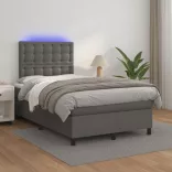 szürke műbőr rugós és LED-es ágy matraccal 120x190 cm