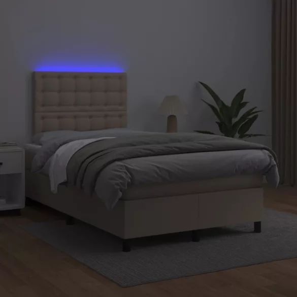 cappuccino színű műbőr rugós és LED-es ágy matraccal 120x190 cm