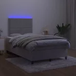 világosszürke bársony rugós és LED-es ágy matraccal 120x190 cm