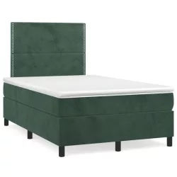   sötétzöld bársony rugós és LED-es ágy matraccal 120x190 cm
