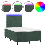 sötétzöld bársony rugós és LED-es ágy matraccal 120x190 cm