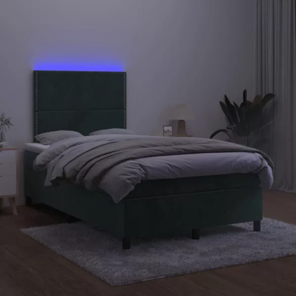 sötétzöld bársony rugós és LED-es ágy matraccal 120x190 cm