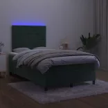 sötétzöld bársony rugós és LED-es ágy matraccal 120x190 cm