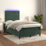 sötétzöld bársony rugós és LED-es ágy matraccal 120x190 cm