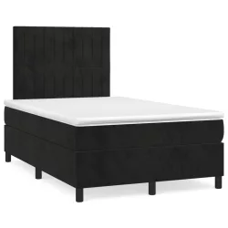 fekete bársony rugós és LED-es ágy matraccal 120x190 cm